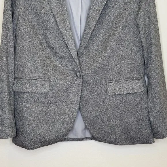 Loft One Button Blazer Jacket Women's Sz Large Heather Gray Fully Lined Business - Picture 4 of 8